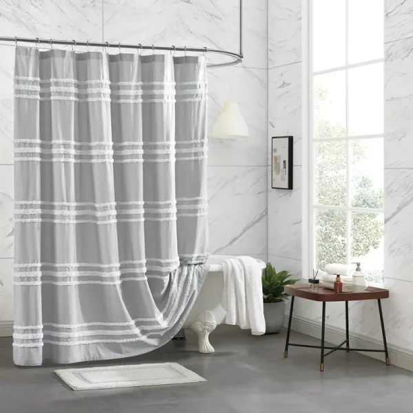 Dkny Chenille Stripe Shower Curtain Grey