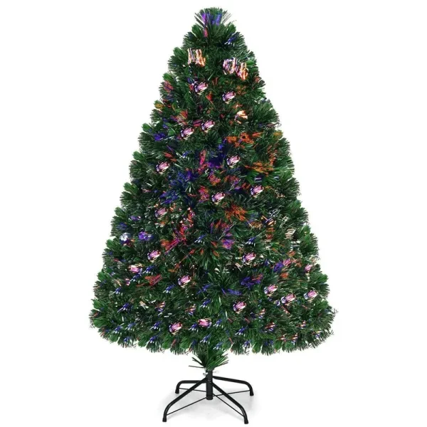 Costway 4ft Pre-Lit Fiber Optic PVC Christmas Tree Metal Holiday Green