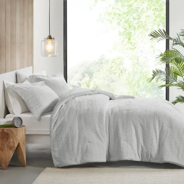 True North by Sleep Philosophy - Laurie Plush to Sherpa Comforter Set - Full/Queen - Grey