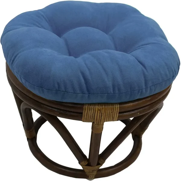 Blazing Needles 18 in. Round Solid MicroSuede Tufted Footstool Cushion, Indigo