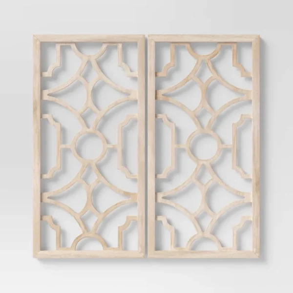 Threshold Set of 2 Brown Wood Lattice Wall Hanging - Each