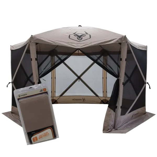 Gazelle Tents G6 6-Sided Portable Gazebo, Pop-Up Hub Screen Tent, Desert Sand, Includes Free 3 Pak of Wind Panels, Gk908, Beige
