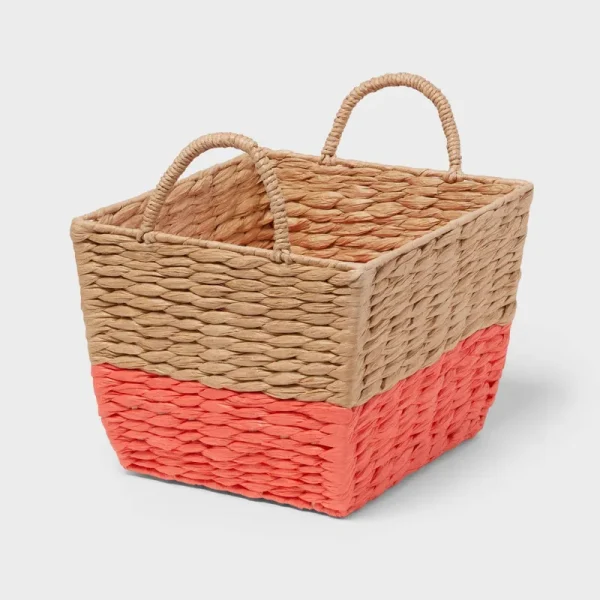 Rectangular Kids' Woven Basket Coral Red - Pillowfort