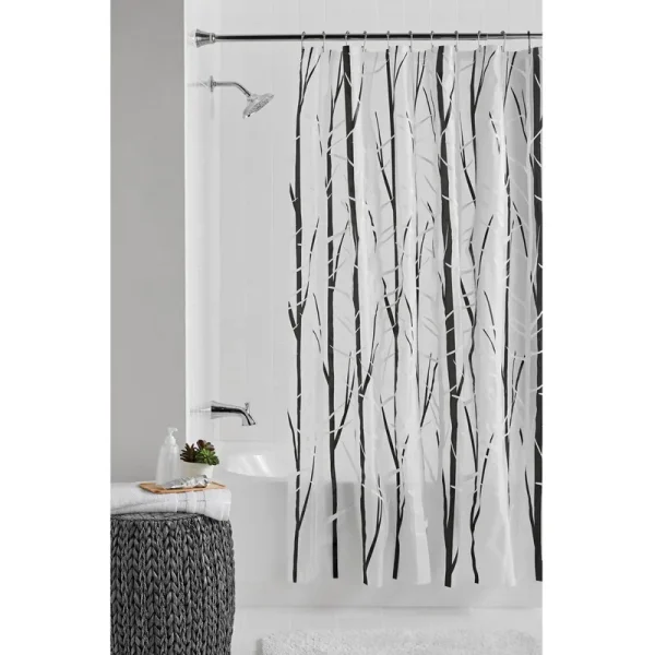 Mainstays 70" x 72" Black & White Woodland Peva Shower Curtain or Liner - Each