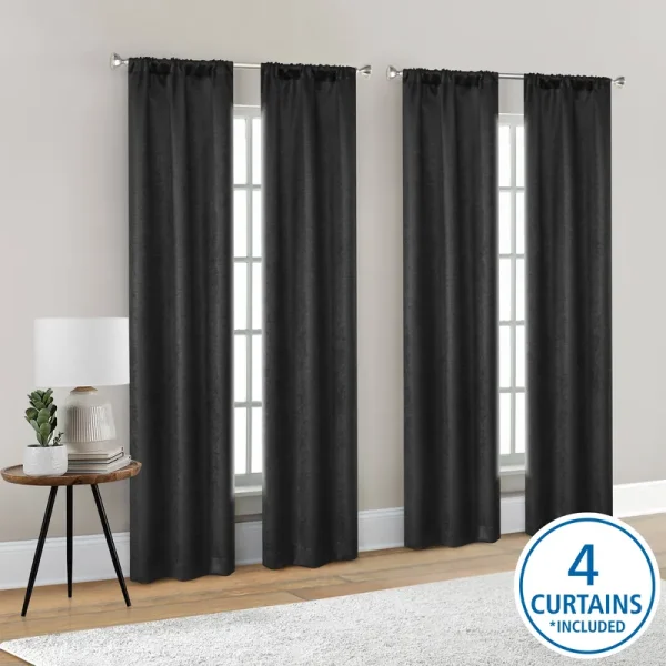 Mainstays Blackout Curtain Panel Set - Solid Black - 27.5 x 84 in