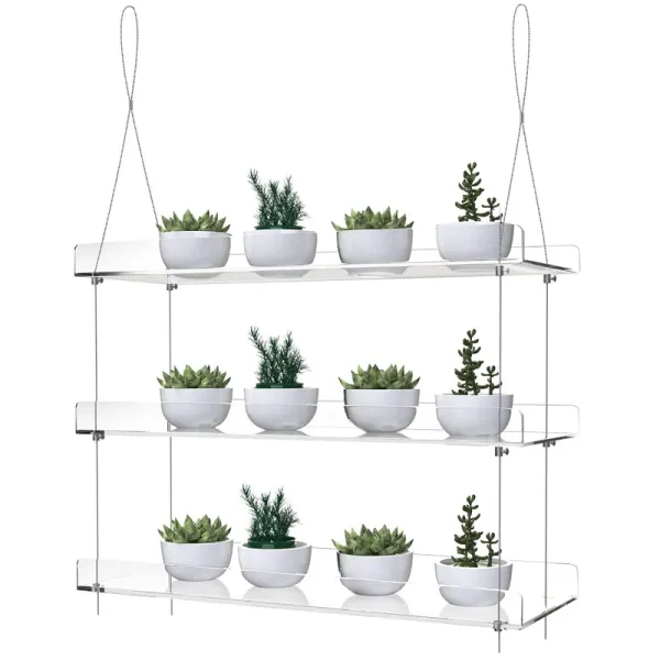 ZerzSemp Hanging Acrylic Plant Shelves for Windows, Height Adjustable Plant Stand ,Clear Hanging Plant Stand for Indoor Window Grow Herbs,