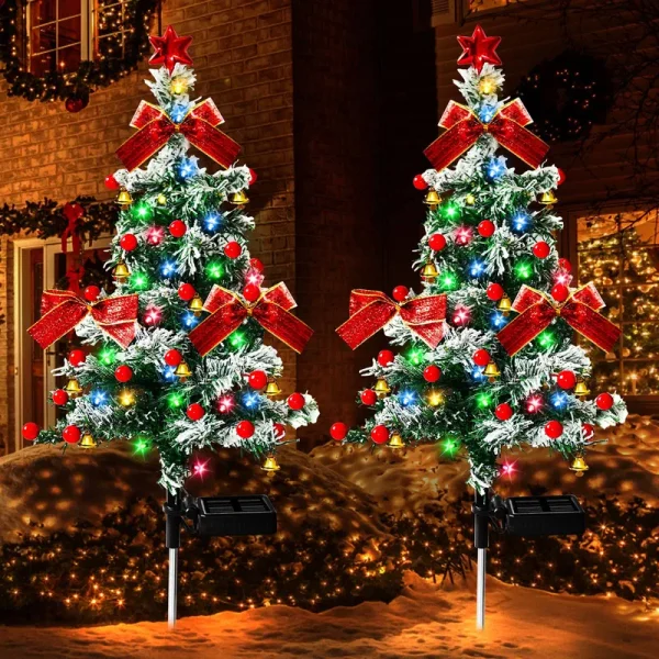Solar Christmas Trees Lights Outdoor Decoration Waterproof, 40led Small Solar Power Xmas Tree Pathway Lights, Solar Garden Decorative Stake Lights
