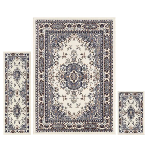Home Dynamix Ariana Ksara Traditional Medallion 3-Piece Area Rug Set, Ivory/Blue