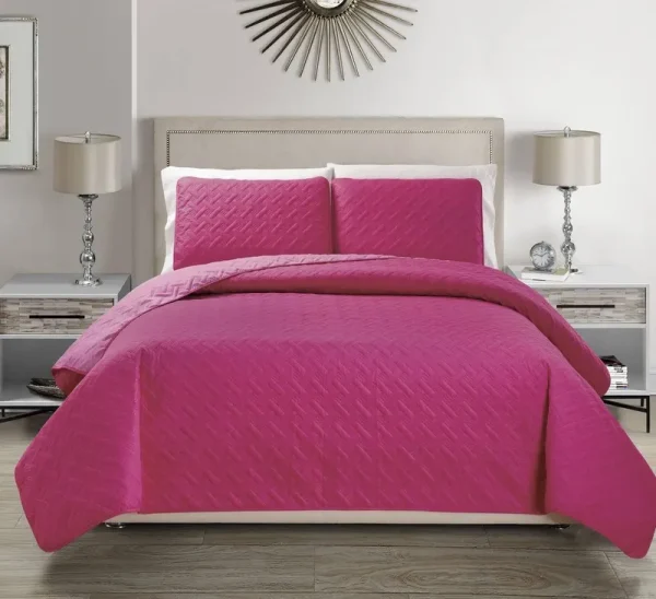 KingLinen,Embossed Pink Reversible Bedspread/Quilt Set Cal King