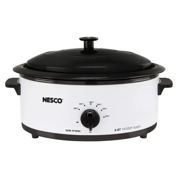 Nesco 4816-14 6-Quart Roaster Oven Ivory Metal Lid White
