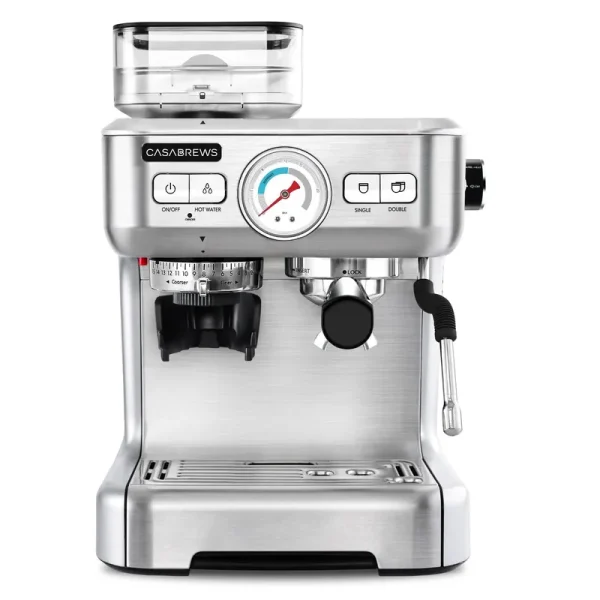 CASABREWS 20 Bar All-in-One Precision Espresso Machine, Build in Grinder, w/ 92oz Water Tank, Stainless Steel, Silver