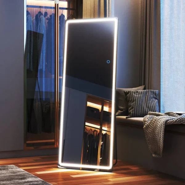 Oakleaf Modern & Contemporary Lighted Full Length Mirror Ivy Bronx Size: 65" x 22", Finish: Black