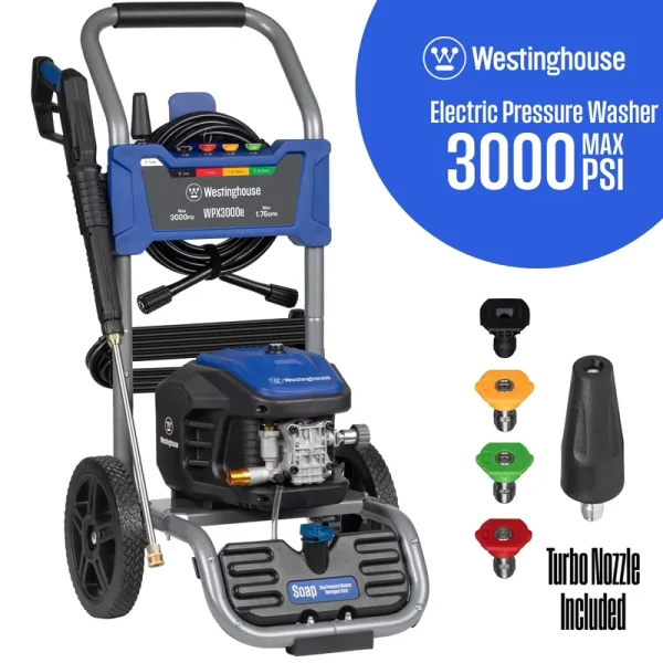 Westinghouse 3000 PSI at 1.76 120 V Electric Cold Pressure Washer, Lightweight