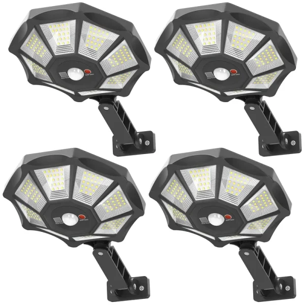 Solar Lights Outdoor Waterproof, 168LED 6500K Flood Light Dusk to Dawn, 8 Sides Parking Lot Lights with Motion Sensor, IP66 Waterproof Solar Powered Outdoor Lights for Yard, Pools(4 Pack)