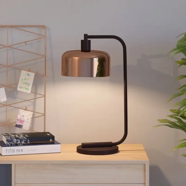 Vidette 20.5" Arched Table Lamp Base Color: Black, Shade Color: Copper