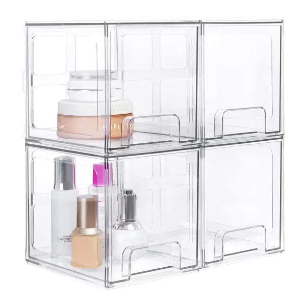 Tall Stackable Makeup Storage Drawers, Vtopmart 4 Pack Acrylic Bathroom Organizers, Clear Plastic Storage Bins, 6.6 inch high, Size: 6.6 : 4 Pack