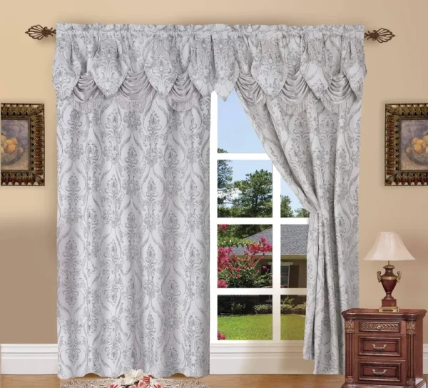 Elegant Comfort Penelopie Jacquard Look Curtain Panel Set 54 by 84-Inch Silver Set of 2