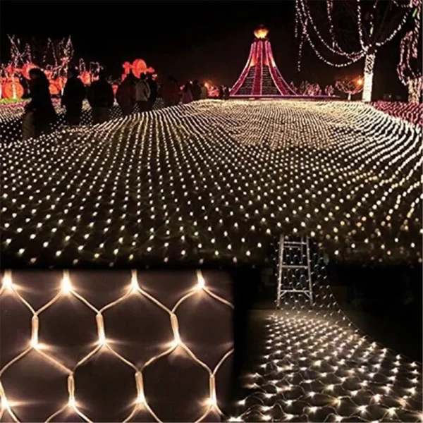 DOCHEER LED Net Mesh String Fairy Light Warm White 9.8ft x 6.6ft 204 LEDs 8 Modes LED Indoor Outdoor String Lights Waterproof Wedding Party Garden