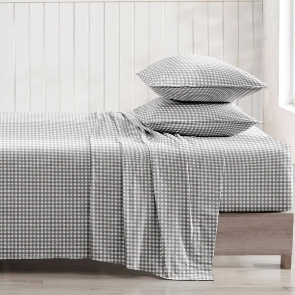 Brielle Home 100% Cotton Flannel Sheet Set Twin / Gingham Grey