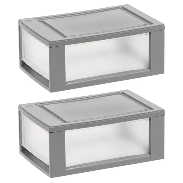 Iris USA Plastic Storage Modular Stacking Drawers - Elephant Gray - 6 qt