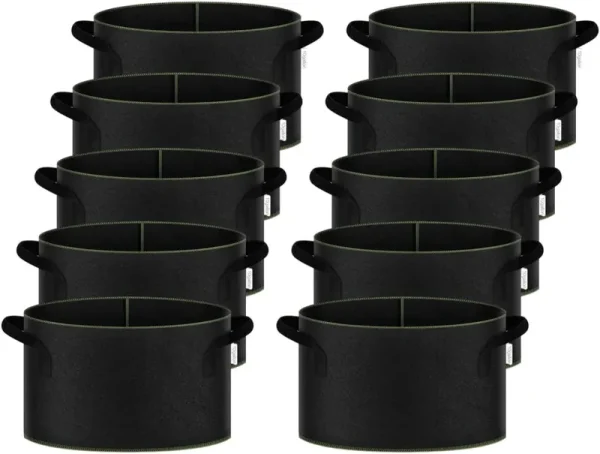 iPower 5-Gallon 10-Pack Grow Bag Thickened Nonwoven Fabric Pots Heavy Duty Aeration Container with Strap Handles for Garden and Planting Vegetable