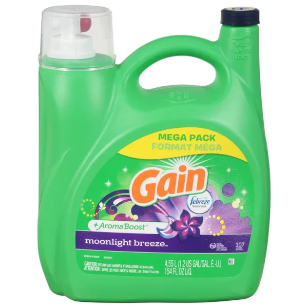 Gain Detergent, + Aroma Boost, Moonlight Breeze, Mega Pack - 4.55 l (1.2 gal) 154 fl oz