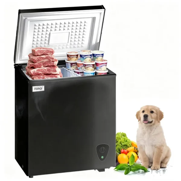 WANAI 3.5 Cubic Chest Freezer with Top Open Door, Removable Storage Basket, 7 Gears Temp Control, Energy Saving, Black