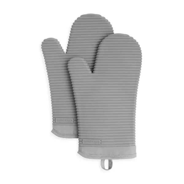 KitchenAid Ribbed Soft Silicone Oven Mitt, Set of 2 - Gray
