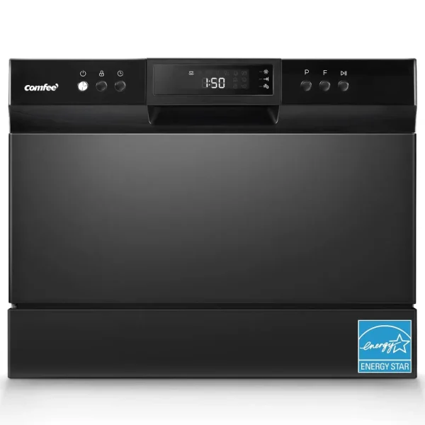 Comfee Countertop Dishwasher, Energy Star Portable Dishwasher, 6 Place Settings, Mini Dishwasher with 8 Washing Programs, Speed, Baby-Care, ECO& Glass