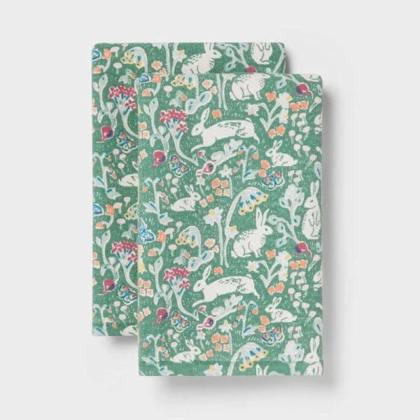 2pk Easter Bunnies in Garden Printed Hand Towels - Threshold