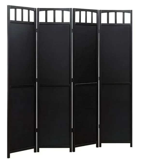 Legacy Decor Solid Wood 4 Panel Room Divider, 70" Tall, Black Finish, Freestanding