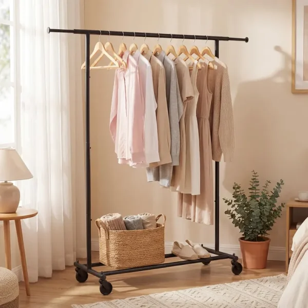 Tangkula Rolling Clothes Rack with Extendable Hanging Rods (41"-61.5" L)
