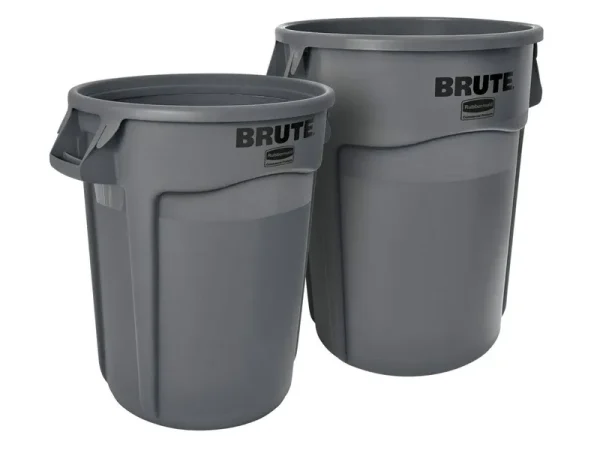 Rubbermaid Commercial Products-2136382 Brute Heavy-Duty Round Trash/Garbage Can with Venting Channels - 44 Gallon - Gray (Pack of 2)