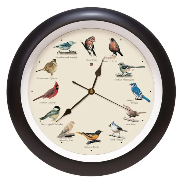Mark Feldstein and Associates Original Singing Bird Wall Clock, 13 inch (Black)