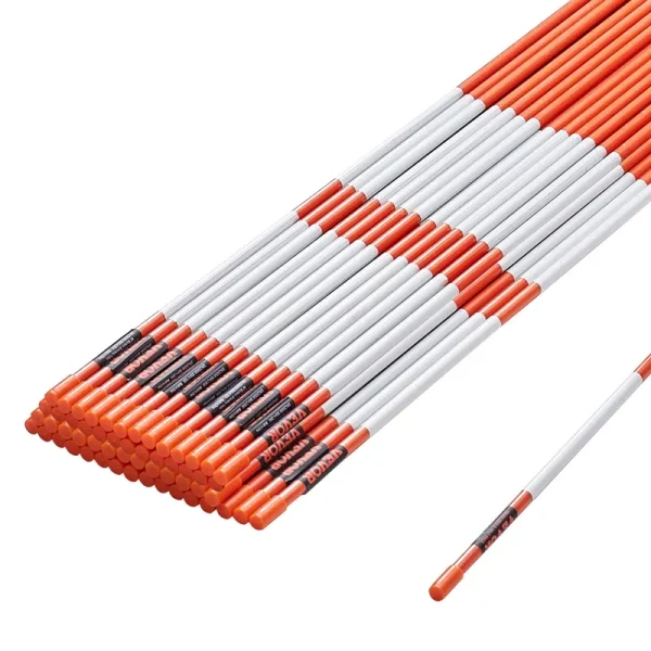VEVOR Driveway Markers, 50 Pcs 48 inch, 0.4 inch Diameter, Orange Fiberglass Poles Snow Stakes with Reflective Tape, 12" Steel