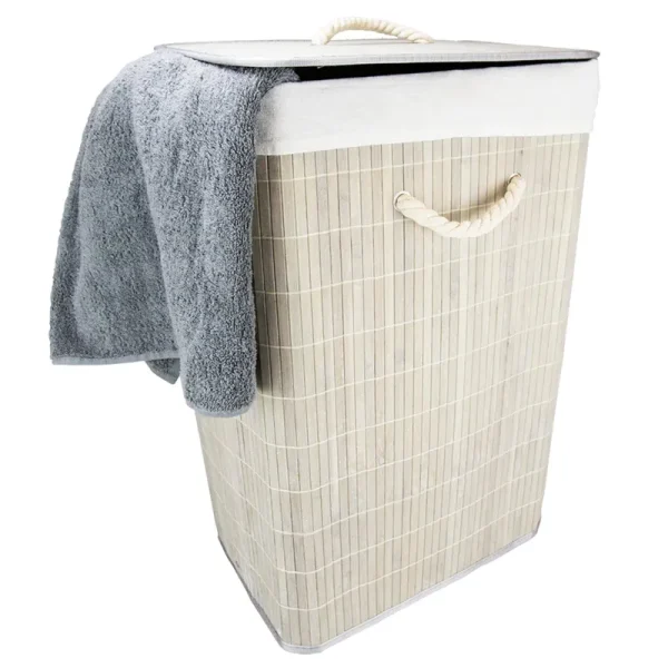 Home Basics Rectangular Bamboo Hamper - Grey