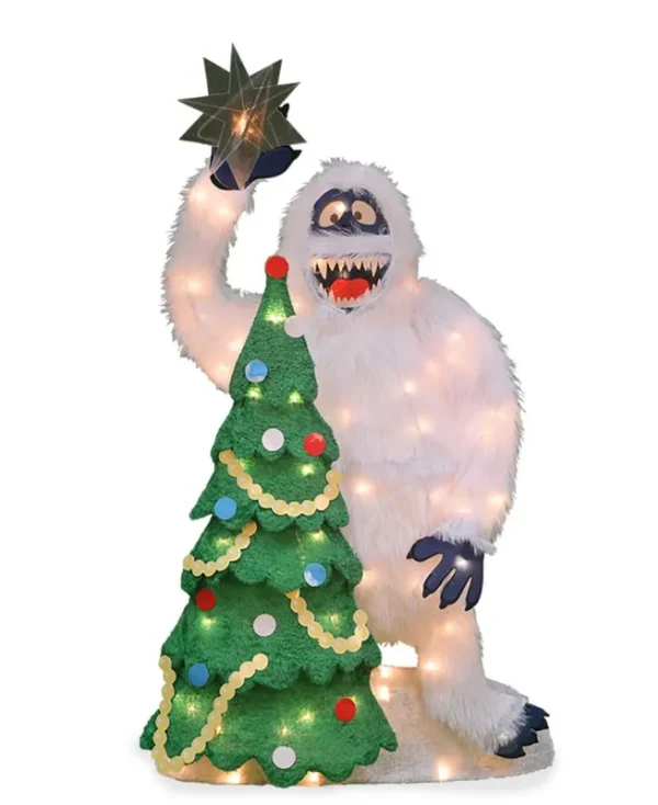 Northlight 32" Pre-Lit Faux Fur Bumble with Tree and Star Christmas Outdoor Decoration - White
