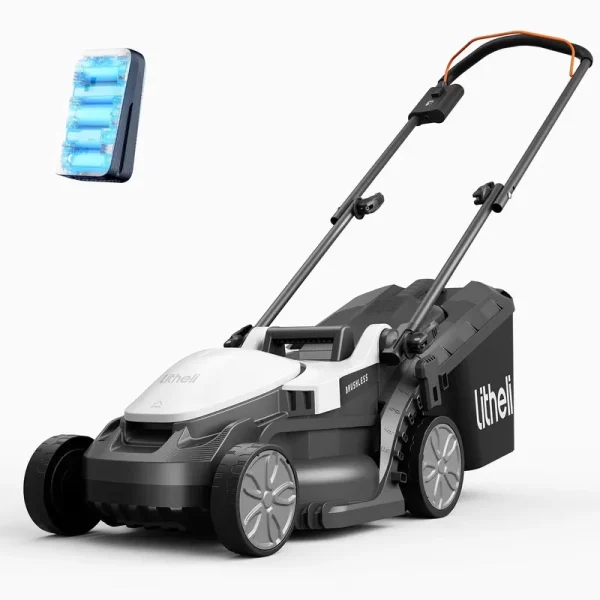 Litheli Cordless Lawn Mower, 13" 20V Electric Lawn Mowers, Brushless Motor, 5 Heights Adjustment, with 4.0ah Portable Battery