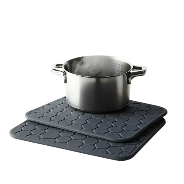 Zaldy Silicone Trivet Mats Set of 4 - Extra Thick Honeycomb Design - Heat Resistant up to 480F - Non-Slip Pot Holders & Jar Opener - Charcoal Grey