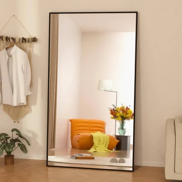 GOGEXX 32 in. W x 71 in. H Oversized Rectangle Full Length Mirror Framed Black Wall Mounted/Standing Mirror Large Floor Mirror