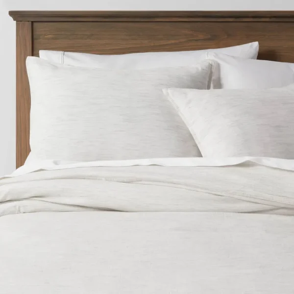 3PC King Space Dyed Cotton Linen Duvet Cover & Sham Set Light Gray - Threshold