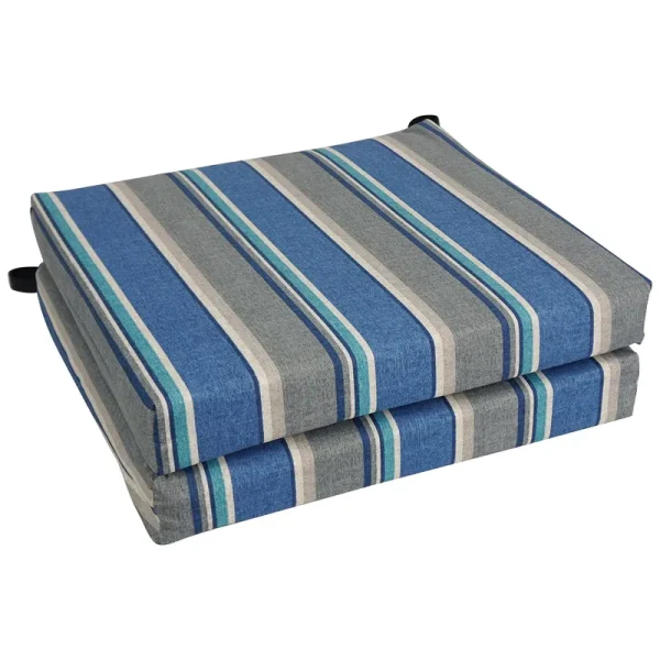 Blazing Needles 20 x 19 in. Patterned Outdoor Spun Polyester Chair Cushions, Sovaro Denim - Set of 2