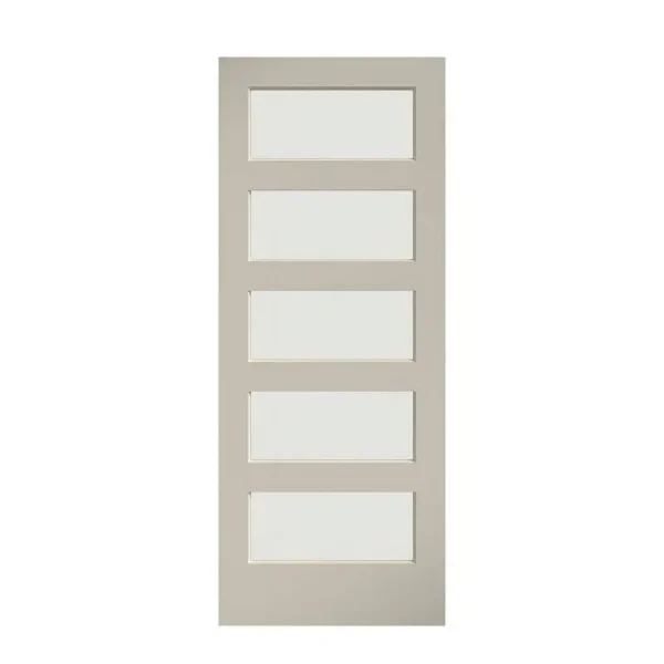 EightDoors 96" x 42" 5-Lite Frosted Glass White Prefinished Solid Wood Core Barn Door