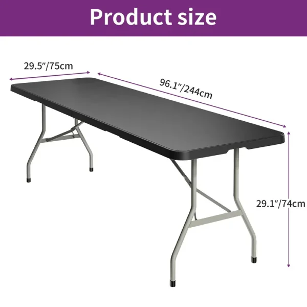 DEXS 8ft Portable Outdoor Table, Folding Design for Easy Storage and Transport, Plastic Material, Perfect for Picnic, Party, Camp Dining, Also Suitable for Indoor Use, Sturdy and Spacious Tabletop Black