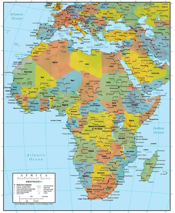 Africa Wall Map Geopolitical Edition by Swiftmaps (18x22 Laminated)