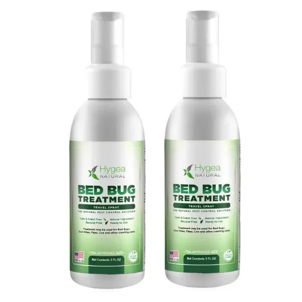 Hygea Natural Travel Bed Bug Spray 3oz. Non Toxic, Odorless, Stainless, TSA Approved Size Insect Killer 2-Pack