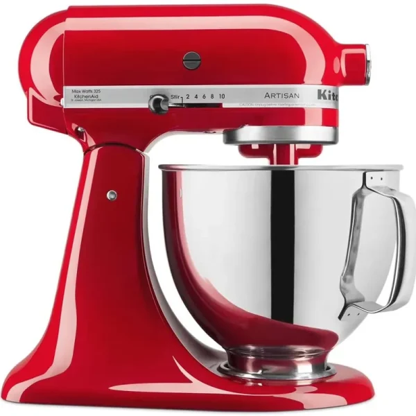 Kitchenaid Artisan Series Tilt Head 5 Qt Stand Mixer, Passion Red with Flat Beater, Dough Hook, Whip