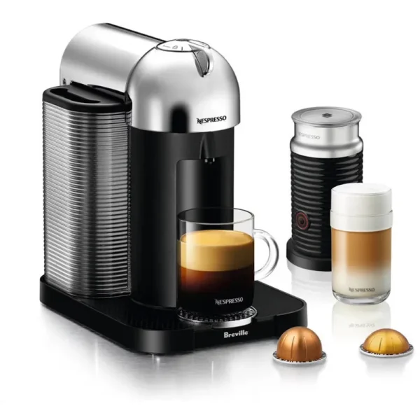 Breville Nespresso Vertuo Coffee & Espresso Single - Serve Machine in Chrome and Aeroccino Milk Frother in Black