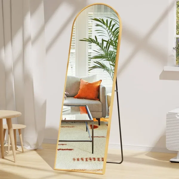 Edx Arched Full Length Mirror 59"x16" Full Body Mirror Rectangle Free Standing Wall Mounted Leaning Hanging Floor Mirrors, Gold