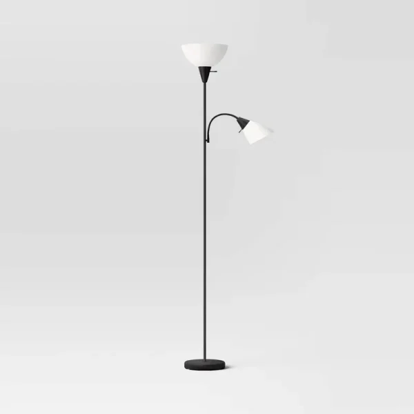 Room Essentials Torchiere with Task Light Floor Lamp - Black - 1 Each